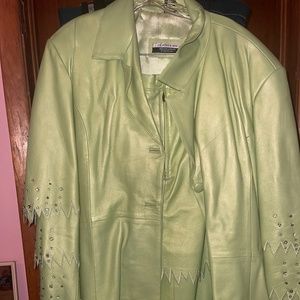 Green leather suit two piece